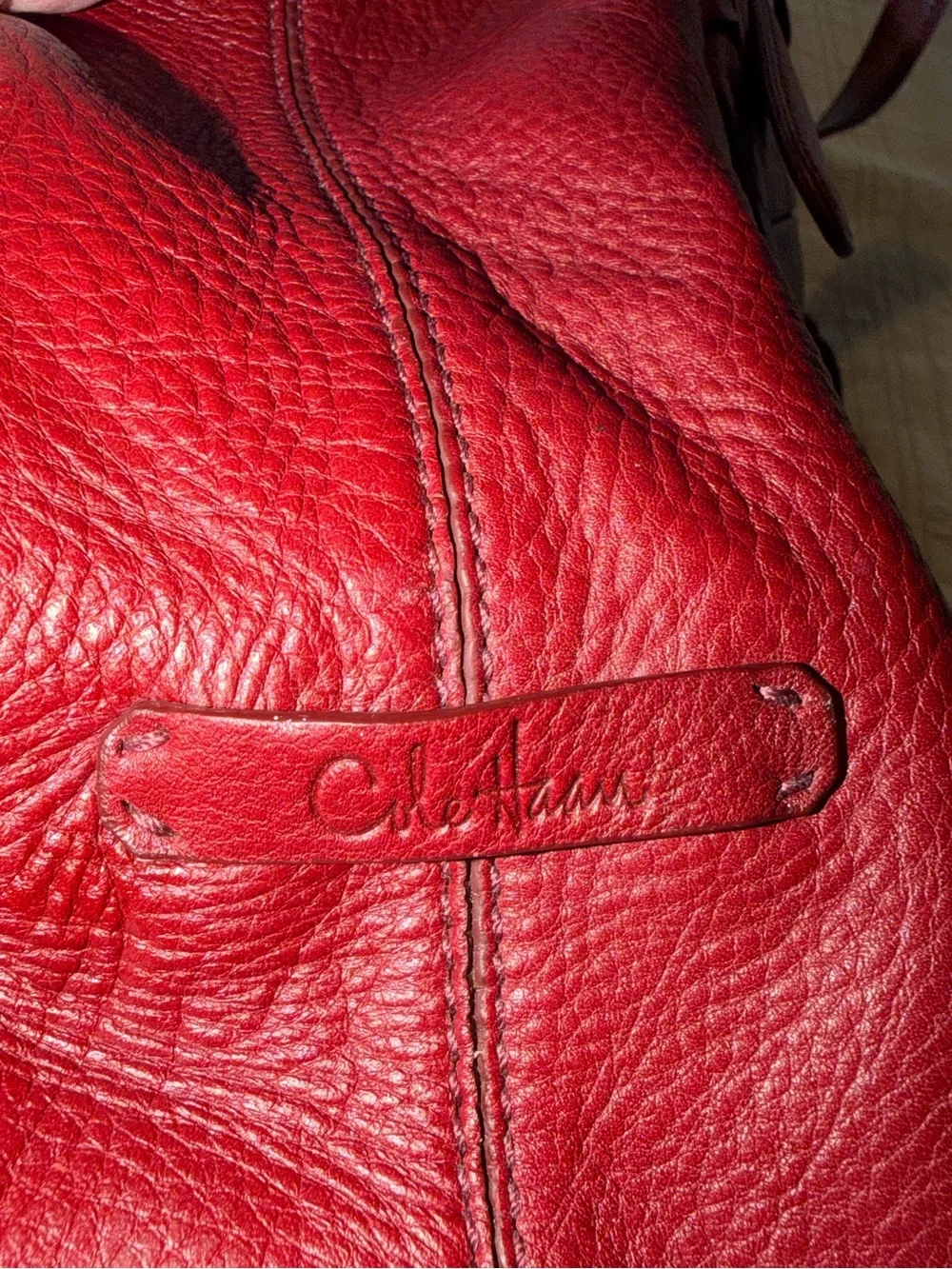 Cole Haan Burgundy Prudence Tote Bag featuring braided leather design